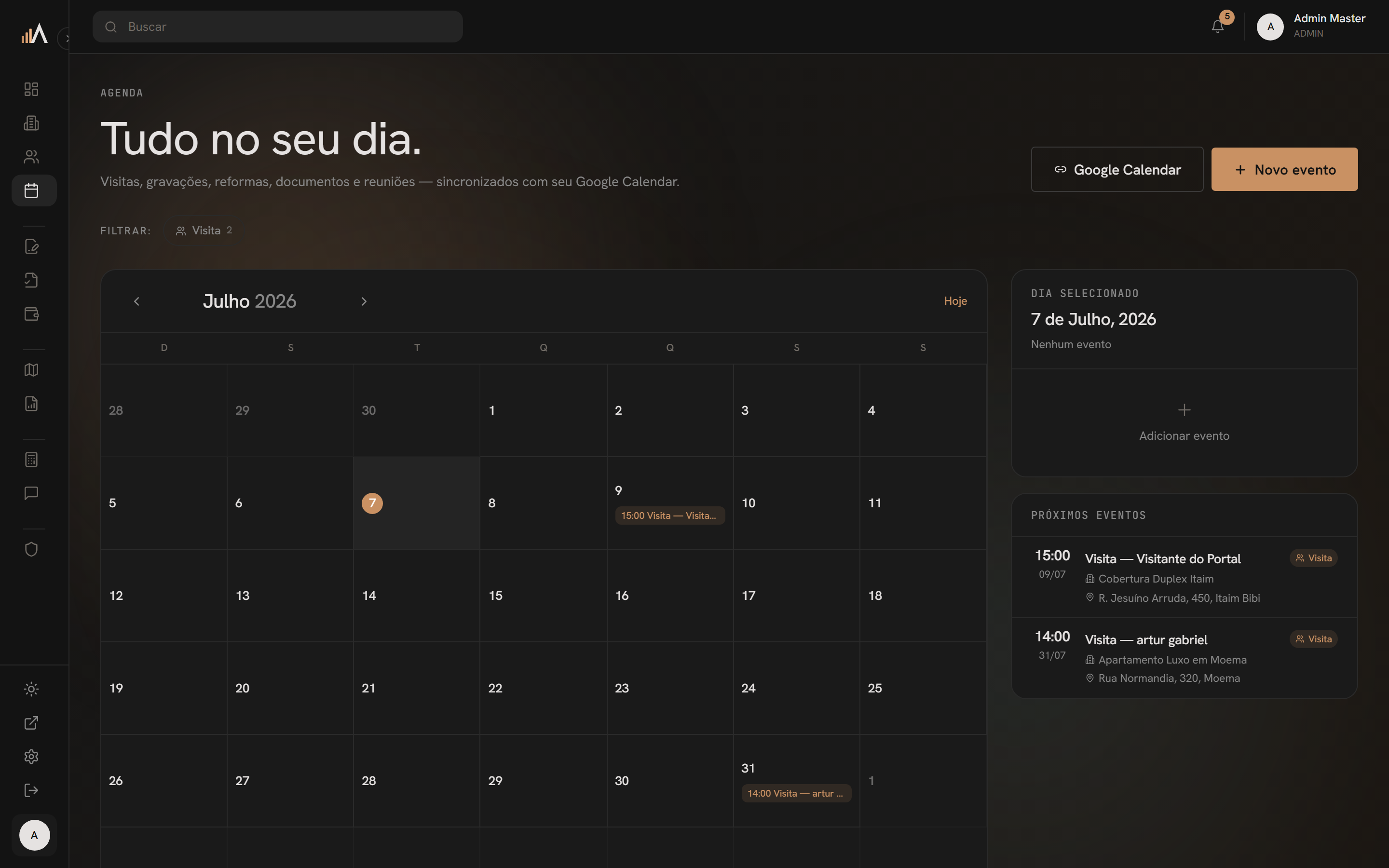 Agenda unificada do ImobAnalytics