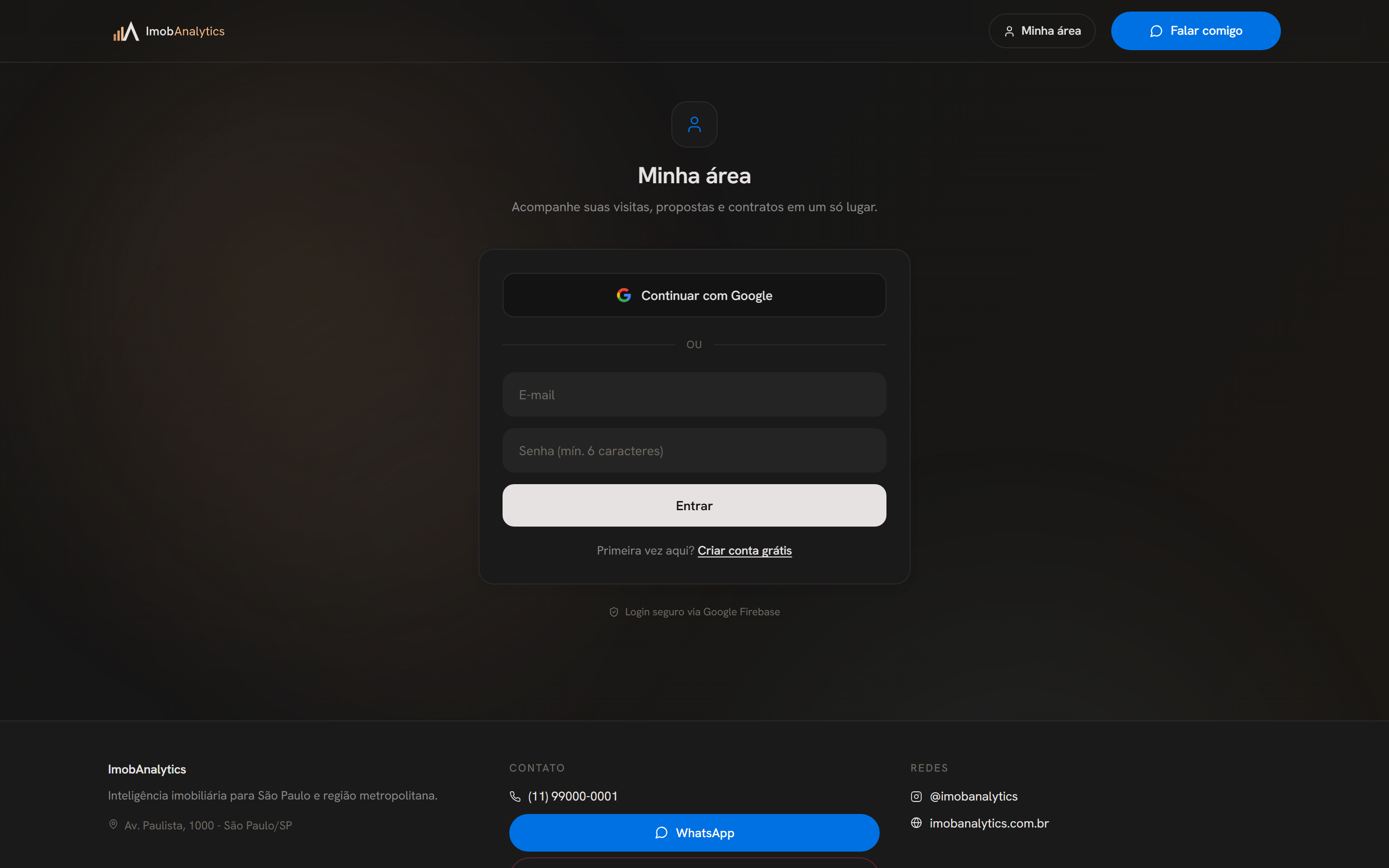 Área do cliente no portal, login Google