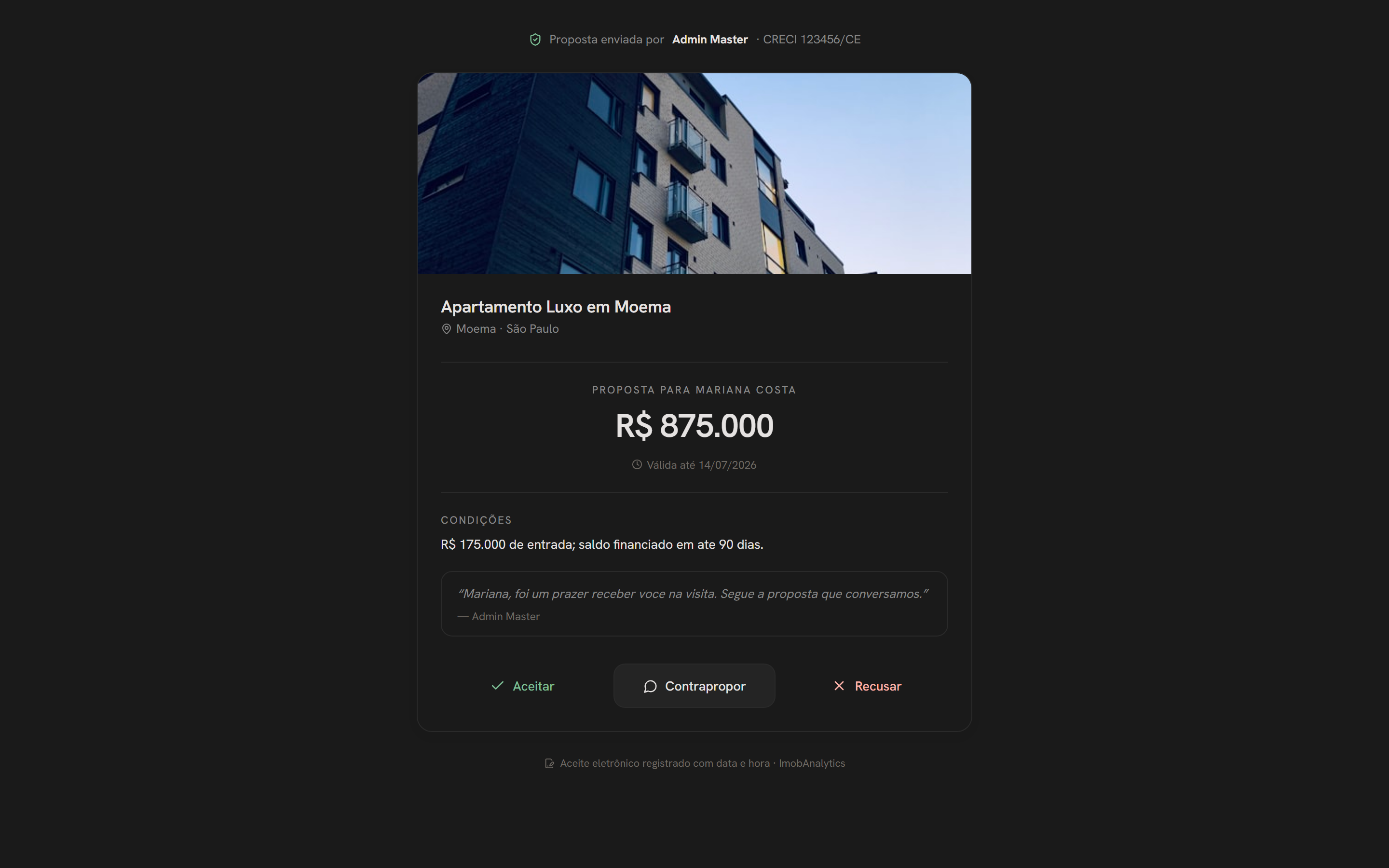 Proposta pública com aceite online